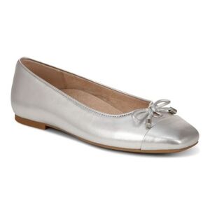 VIONIC Klara Metallic Silver Leather Bow Flats - NIB